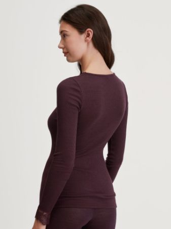 CALIDA Silky Wool Joy T-shirt Donna A Maniche Lunghe, Misto Seta Merino, Nero, Taglia 40-42