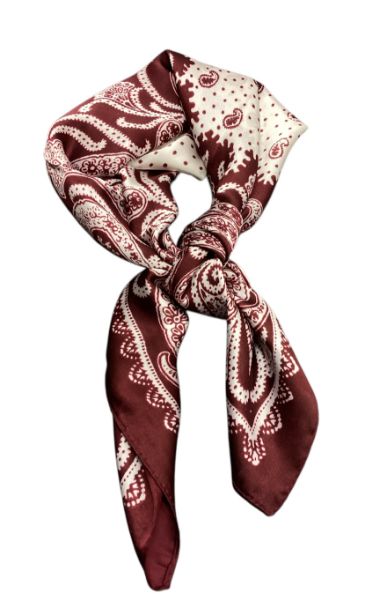 Bilde av VINRØDT LITE SKJERF MED BLOMSTERMOTIV.