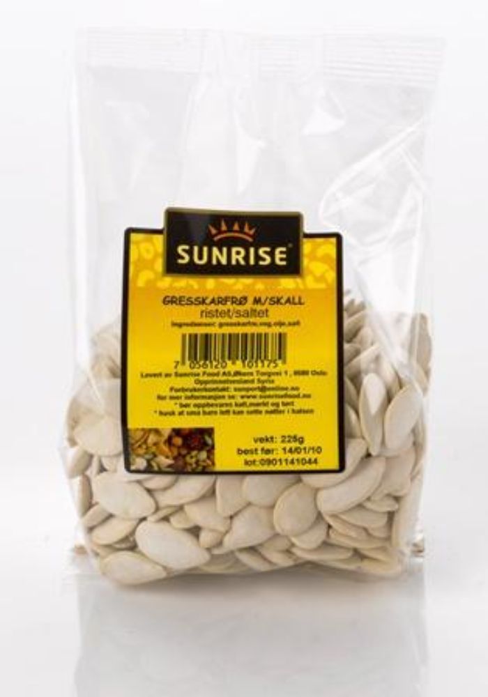 Sunrise food - sunrise gresskarfrø m/skall ristet salte