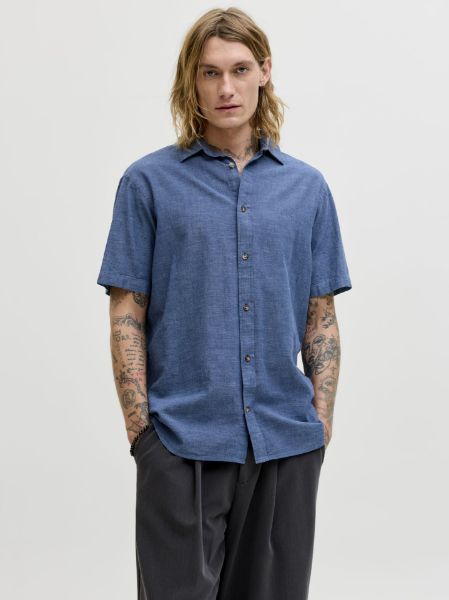 Jjesummer Linen Blend Shirt L/S Sn, granietgroen, M kopen