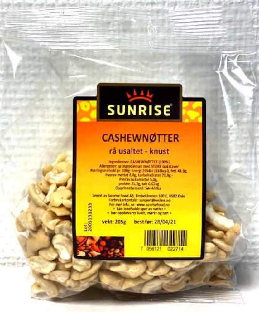 Sunrise food - sunrise cashewnøtter rå ubehandlet