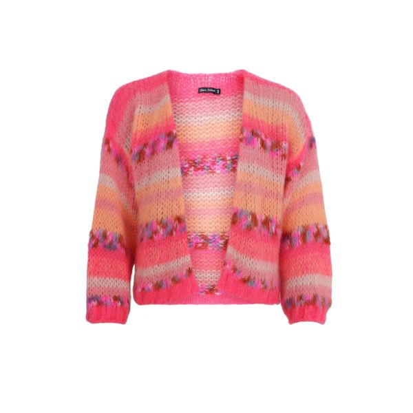 Bilde av BCLAGOON MULTIFARGET STRIPETE CARDIGAN - ORANSJE, ROSA, TURKIS