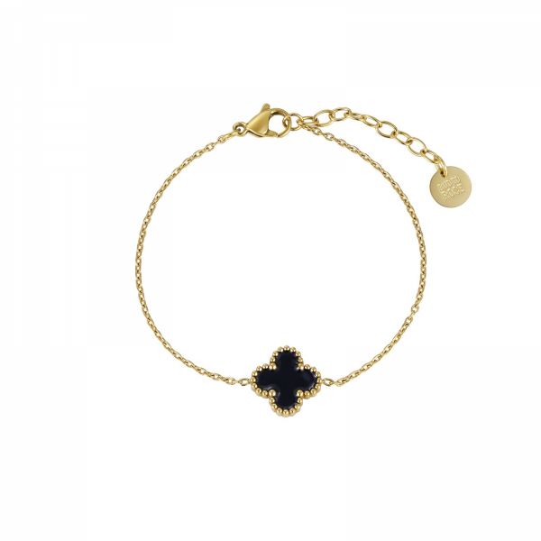 Bilde av CLOVER EMALJE ARMBÅND - GULL MED SORT