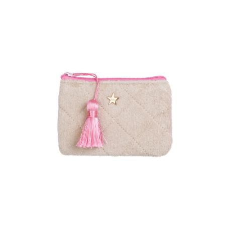 TERRY QUILTED MINI POUCH BUBBLEGUM W/MILIEU GREEN TERRY QUILTED MINI POUCH BUBBLEGUM W/MILIEU GREEN