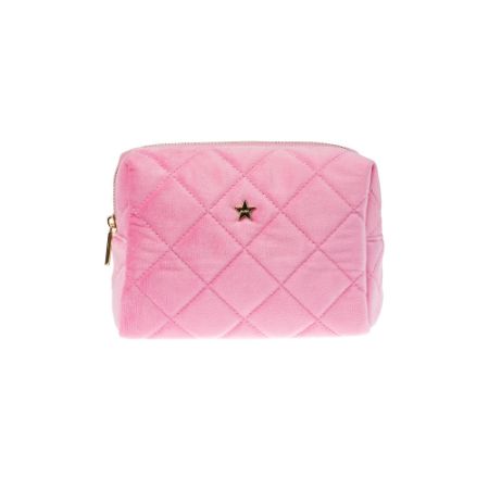 VELVET SQUARE QUILTED MAKE-UP POUCH SMALL BUBBLEGUM PINK VELVET SQUARE QUILTED MAKE-UP POUCH SMALL BUBBLEGUM PINK