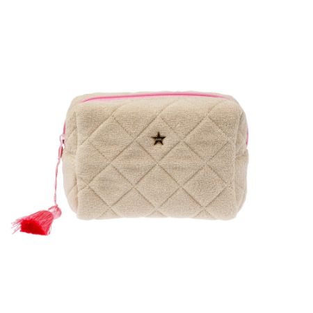 TERRY QUILTED MINI POUCH SAND W/BUBBLEGUM PINK TERRY QUILTED MINI POUCH SAND W/BUBBLEGUM PINK