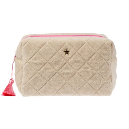 TERRY QUILTED SMALL POUCH BUBBLEGUM PINK W/MILIEU GREEN TERRY QUILTED SMALL POUCH BUBBLEGUM PINK W/MILIEU GREEN