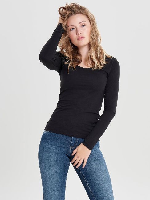 Svart Topper from JACQUELINE DE YONG -ava ENSFARGET basis TOPP - BLACK